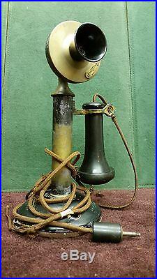 Antique 1913 Brass Candlestick Phone Western Electric AL 20 / American Bell 323