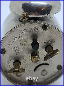 Antique 1918 WATERBURY Wasp Alarm Top Bell Nickel Peg Leg Ring Top Alarm Clock