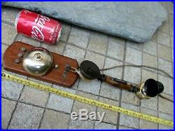 Antique 1920s Brass Bell in Wood Wall Beautiful Unusual French Phone Telephone