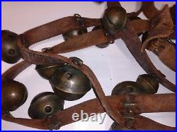 Antique 1930's Graduated Brass Sleigh Bells Leather Horse Christmas 18 bells
