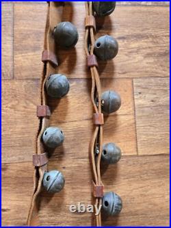 Antique 19 Graduated Brass Petal Sleigh BELLS 90 Double Leather Strap c. 1880s