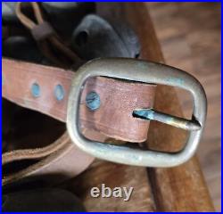 Antique 19 Graduated Brass Petal Sleigh BELLS 90 Double Leather Strap c. 1880s