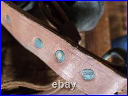 Antique 19 Graduated Brass Petal Sleigh BELLS 90 Double Leather Strap c. 1880s