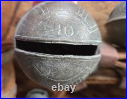 Antique 19 Graduated Brass Petal Sleigh BELLS 90 Double Leather Strap c. 1880s