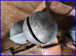 Antique 19 Graduated Brass Petal Sleigh BELLS 90 Double Leather Strap c. 1880s