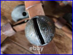 Antique 19 Graduated Brass Petal Sleigh BELLS 90 Double Leather Strap c. 1880s