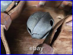 Antique 19 Graduated Brass Petal Sleigh BELLS 90 Double Leather Strap c. 1880s