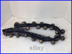 Antique 19th C 23 Sleigh Bells Brass Horse on Leather Strap Christmas 81
