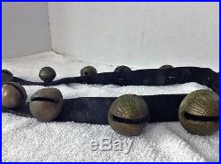Antique 19th C 23 Sleigh Bells Brass Horse on Leather Strap Christmas 81