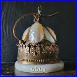 Antique 19th C French Mother of Pearl Shell Alabaster and Brass Hotel Bell