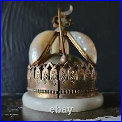 Antique 19th C French Mother of Pearl Shell Alabaster and Brass Hotel Bell