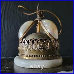 Antique 19th C French Mother of Pearl Shell Alabaster and Brass Hotel Bell