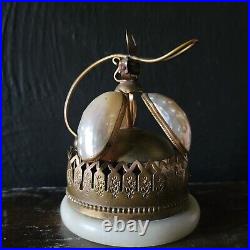 Antique 19th C French Mother of Pearl Shell Alabaster and Brass Hotel Bell