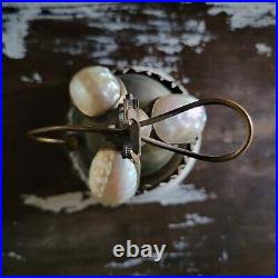 Antique 19th C French Mother of Pearl Shell Alabaster and Brass Hotel Bell