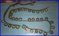 Antique 19th Cent. Brass Sleigh Bells 35 Bells 80 Strap #2 Bells-Strap Broken