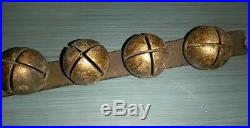 Antique 19th Cent. Brass Sleigh Bells 35 Bells 80 Strap #2 Bells-Strap Broken