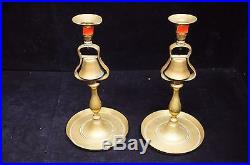 Antique 19th Century English Brass Tavern Bell Candlesticks with Original Patina