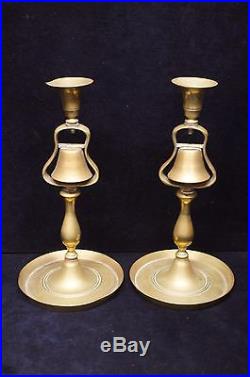Antique 19th Century English Brass Tavern Bell Candlesticks with Original Patina