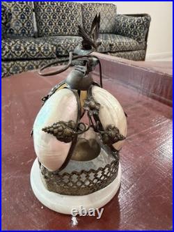 Antique 19th French Rare Bronze & Mother-Of-Pearl Shells Dove Bell