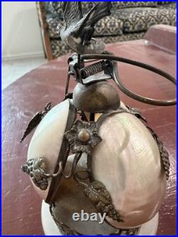 Antique 19th French Rare Bronze & Mother-Of-Pearl Shells Dove Bell