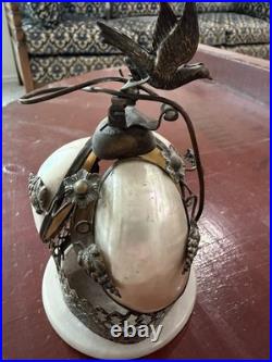 Antique 19th French Rare Bronze & Mother-Of-Pearl Shells Dove Bell