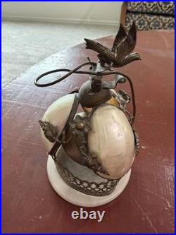 Antique 19th French Rare Bronze & Mother-Of-Pearl Shells Dove Bell