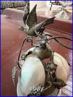 Antique 19th French Rare Bronze & Mother-Of-Pearl Shells Dove Bell