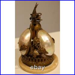 Antique 19th French Rare Bronze & Mother-Of-Pearl Shells Dove Bell 15 cm