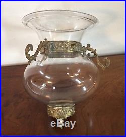 Antique 19th c Regency George III Hall Candle Bell Jar Lantern Blown Glass Brass