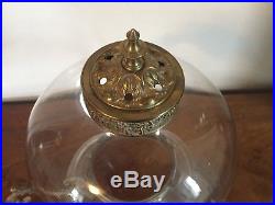 Antique 19th c Regency George III Hall Candle Bell Jar Lantern Blown Glass Brass