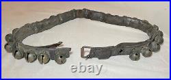 Antique 19th century handmade quality leather strap brass sleigh bells belt set