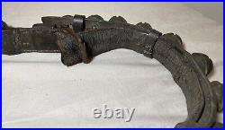 Antique 19th century handmade quality leather strap brass sleigh bells belt set