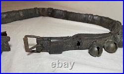 Antique 19th century handmade quality leather strap brass sleigh bells belt set