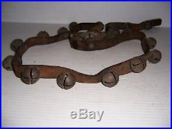 Antique 1 Brass Sleigh Bells on Leather Strap 55 Long with 22 Jingle Bells