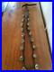 Antique 20 Brass Sleigh Bells On Over 6' Leather Strap with Brass Buckle Vtg