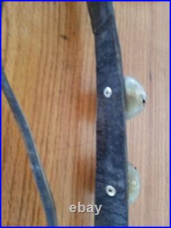Antique 20 Brass Sleigh Bells On Over 6' Leather Strap with Brass Buckle Vtg