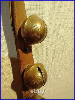 Antique 23 Graduated Petal Design Brass Sleigh Bells 7.5' Leather Strap