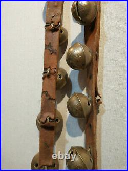 Antique 23 Graduated Petal Design Brass Sleigh Bells 7.5' Leather Strap