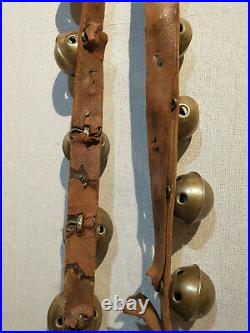 Antique 23 Graduated Petal Design Brass Sleigh Bells 7.5' Leather Strap