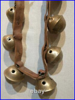 Antique 23 Graduated Petal Design Brass Sleigh Bells 7.5' Leather Strap