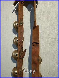 Antique 23 Graduated Petal Design Brass Sleigh Bells 7.5' Leather Strap