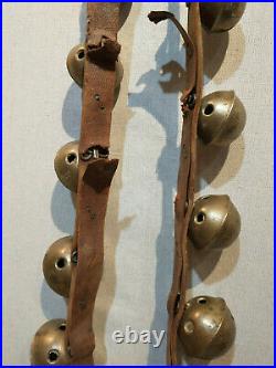 Antique 23 Graduated Petal Design Brass Sleigh Bells 7.5' Leather Strap