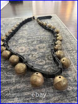 Antique 29 Graduated Sleigh Harness BRASS Bells #1-#15-#1 on DBL Leather Strap