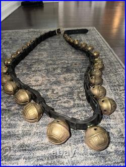 Antique 29 Graduated Sleigh Harness BRASS Bells #1-#15-#1 on DBL Leather Strap