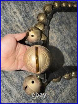 Antique 29 Graduated Sleigh Harness BRASS Bells #1-#15-#1 on DBL Leather Strap