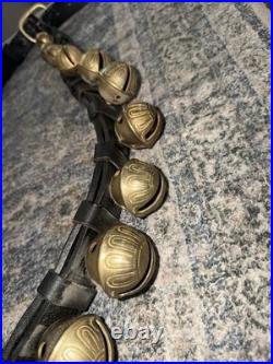 Antique 29 Graduated Sleigh Harness BRASS Bells #1-#15-#1 on DBL Leather Strap