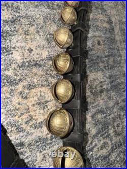 Antique 29 Graduated Sleigh Harness BRASS Bells #1-#15-#1 on DBL Leather Strap