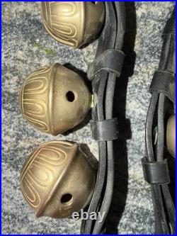 Antique 29 Graduated Sleigh Harness BRASS Bells #1-#15-#1 on DBL Leather Strap