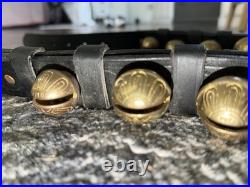 Antique 29 Graduated Sleigh Harness BRASS Bells #1-#15-#1 on DBL Leather Strap