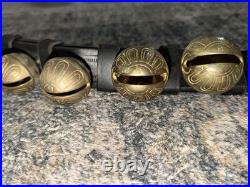 Antique 29 Graduated Sleigh Harness BRASS Bells #1-#15-#1 on DBL Leather Strap
